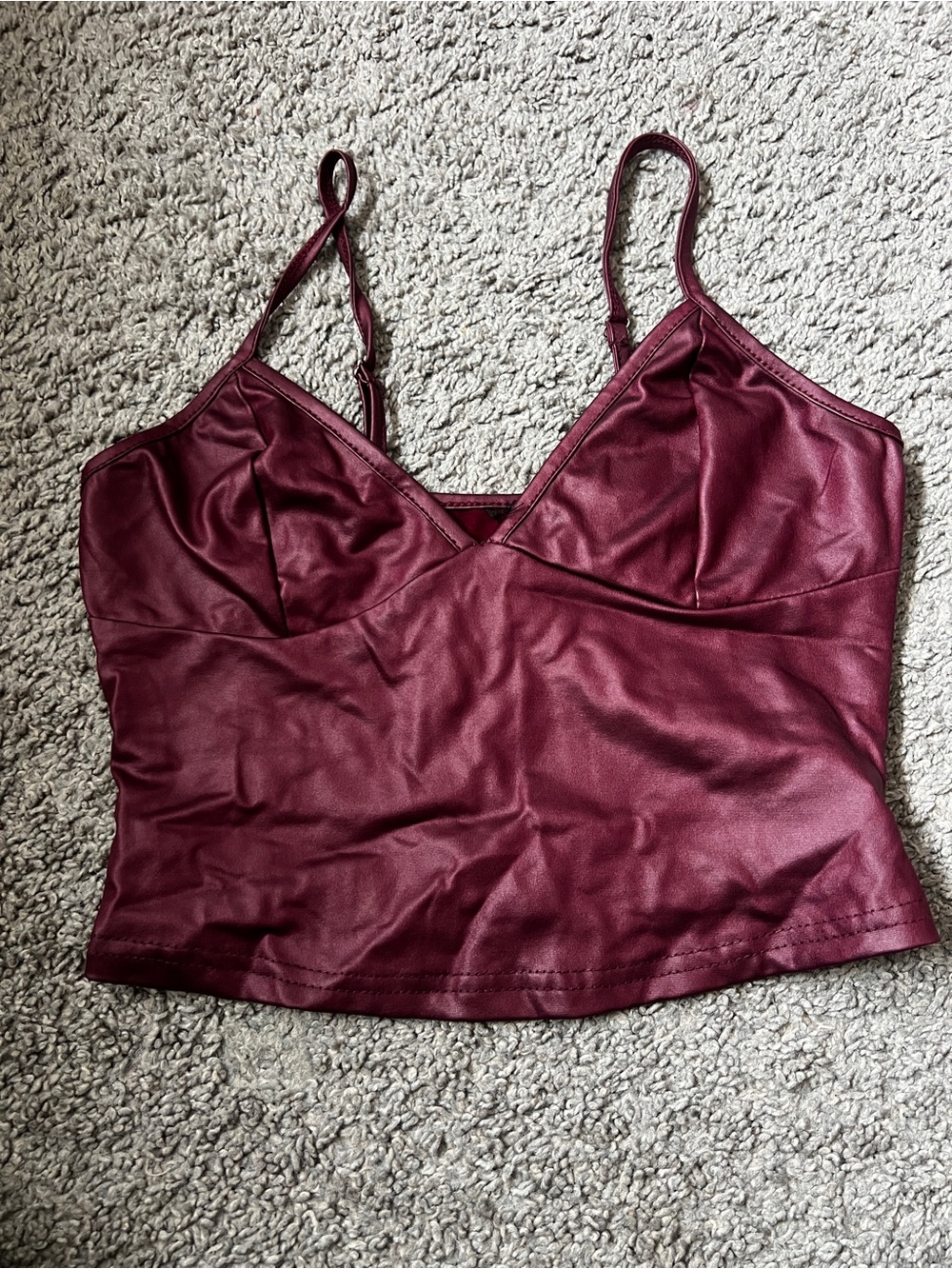 Burgundy Faux Leather Cropped Tank Top